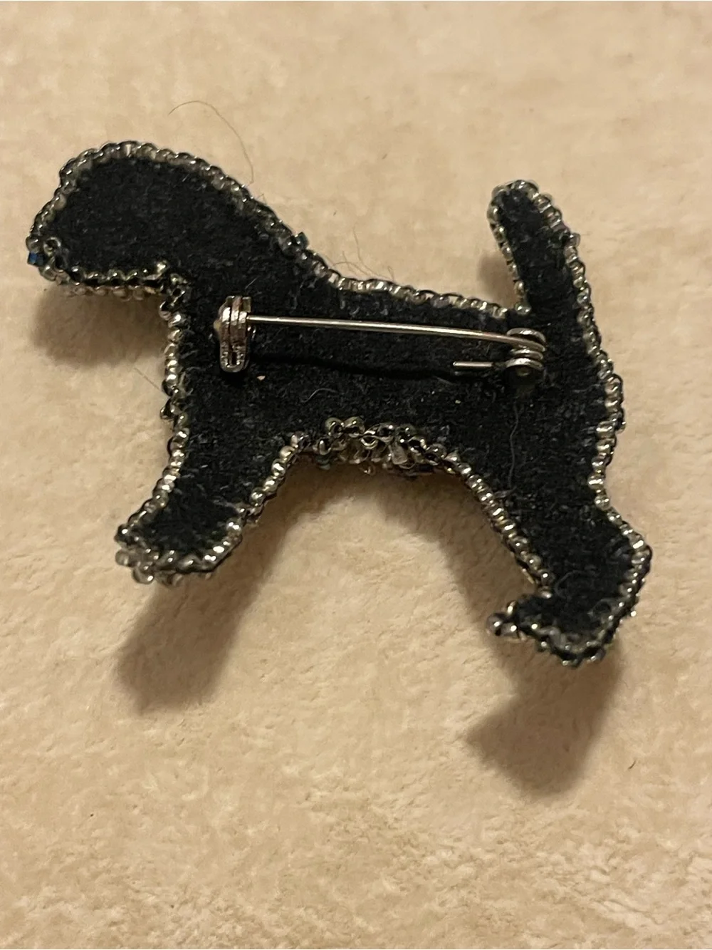 Beaded Terrier Dog Brooch in Iridescent Silver and Gray